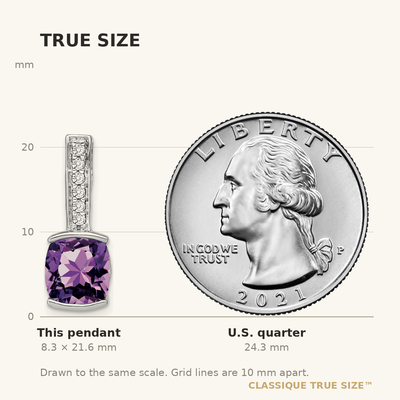 14K White Gold Cushion Amethyst and Diamond Pendant, 21.6 x 8mm