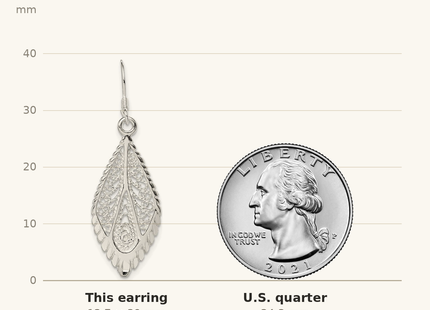 Classique True Size: Sterling Silver Polished & D/C Fancy Filigree Teardrop Dangle Earrings shown next to a US quarter (24.3 mm)