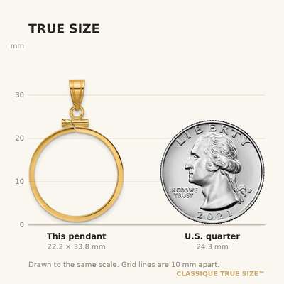 Wideband Distinguished Coin Jewelry 14K Polished x Screw Top Coin Bezel Pendant, 33.75 x 22.7mm