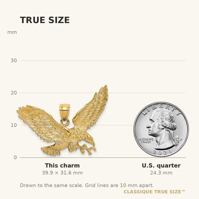 14K Eagle w/Beak Touching Claws Charm, 31.65 x 34.8mm
