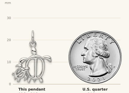 True size: Sterling Silver Rhodium-plated Turtles Pendant shown next to a US quarter (24.3 mm)
