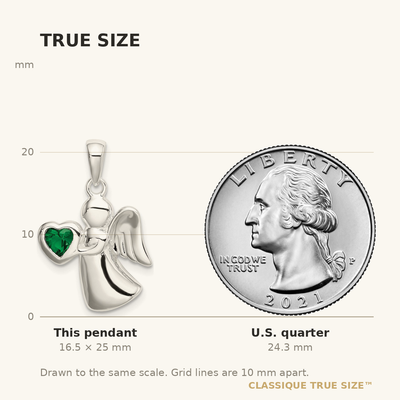 Sterling Silver Angel w/Dark Green CZ Heart Pendant