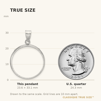 Wideband Distinguished Coin Jewelry 14K White Gold Polished and Diamond-cut Prong Coin Bezel Pendant, 33.1 x 23.2mm