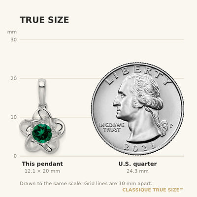 Sterling Silver Rhodium-plated Floral Created Emerald Pendant
