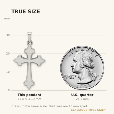 14K White Gold Polished Fleur de Lis Cross Pendant