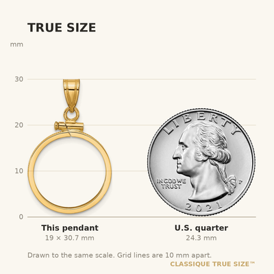 Wideband Distinguished Coin Jewelry 14K Polished x Screw Top Coin Bezel Pendant, 30.7 x 18.8mm