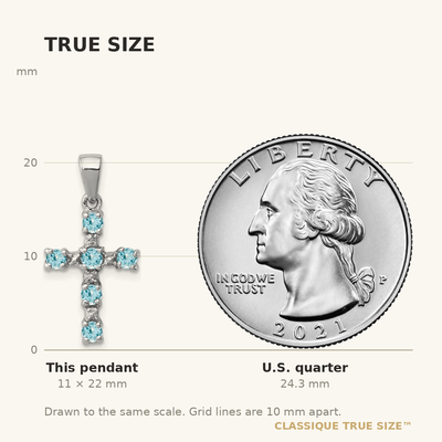 Sterling Silver Rhodium Lt Sw Blue Topaz Cross & Diamond Accent Pendant