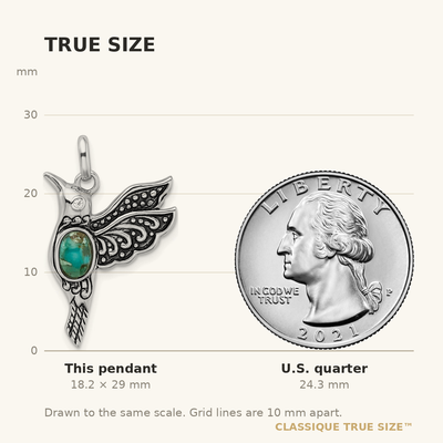 Sterling Silver Rhodium/Oxidized Recon. Turq/CZ Hummingbird Pendant