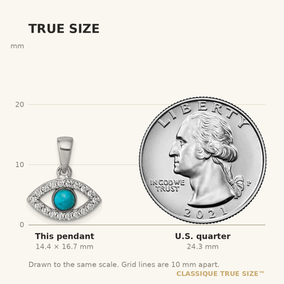 Sterling Silver Rhodium-plated Polished CZ and Compressed Turquoise Cabochon Evil Eye Pendant