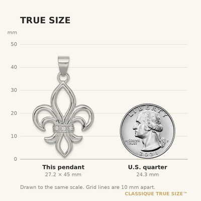 Sterling Silver Rhodium-platedCZ Fleur de Lis Pendant