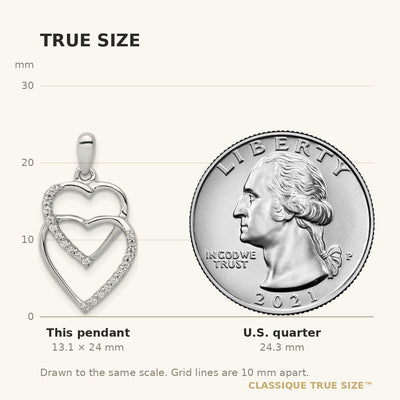 14K White Gold Diamond 1/. Entwined Hearts Pendant