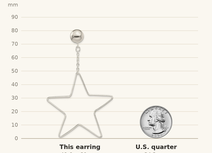 Classique True Size: Sterling Silver Star Dangle Post Earrings shown next to a US quarter (24.3 mm)
