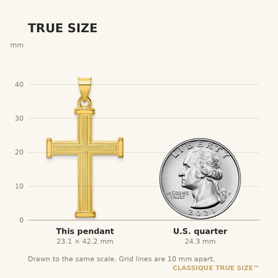 Sterling Silver Gold-tone Polished Solid Cross Pendant, 42.18 x 22.77mm
