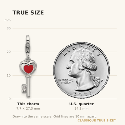 Amore La Vita Sterling Silver Rhodium-plated 3-D Red Enameled Heart Key and CZ Charm with Fancy Lobster Clasp