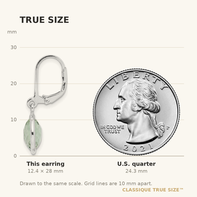 Sterling Silver Rhodium-plated Green Quartz Earrings, 28 x 11mm