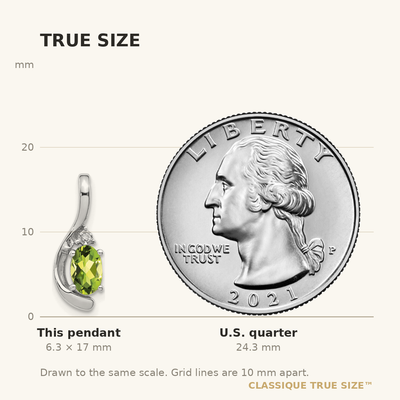 14K White Gold 6x4 Oval Peridot and Diamond Pendant, 17 x 6mm