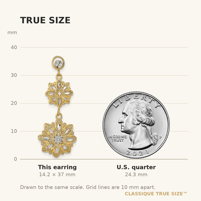 14K w/Rhodium D/C Filigree Floral Post Dangle Earrings