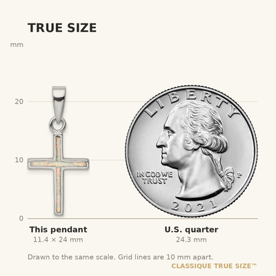 Sterling Silver Rhodium-plated White Lab Created Opal Cross Pendant, 24 x 14.2mm