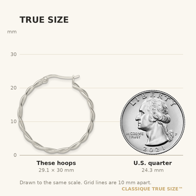 Sterling Silver Satin Twisted Hoop Earrings, 30 x 2mm