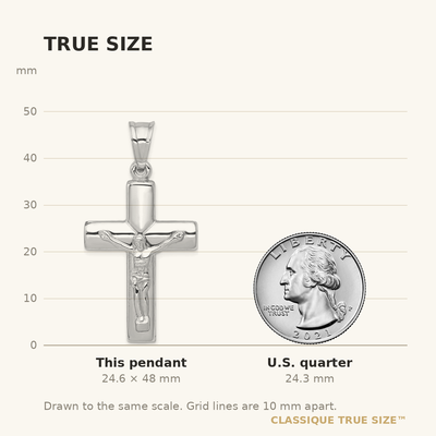14K White Gold Reversible Crucifix Pendant, 48 x 24mm