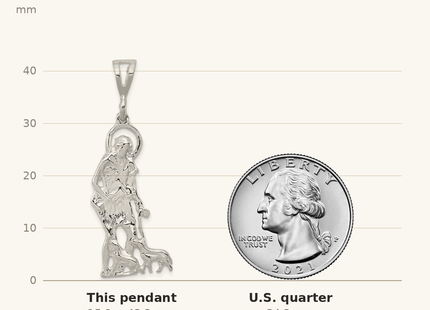 Classique True Size: Sterling Silver Polished & Textured St. Lazarus Pendant shown next to a US quarter (24.3 mm)