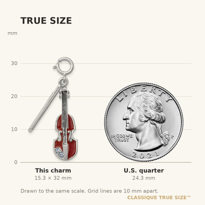 Sterling Silver Rhodium-plated Enameled & Preciosa Crystal Violin Charm