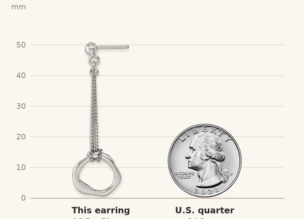 Classique True Size: Sterling Silver Rhodium-plated Polished Abstract Chain Dangle Post Earrings shown next to a US quarter (24.3 mm)