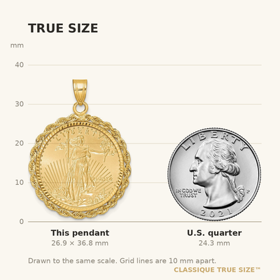 Wideband Distinguished Coin Jewelry 14ky Diamond-cut Rope Prong Mounted 1/4oz American Eagle Coin Bezel Pendant