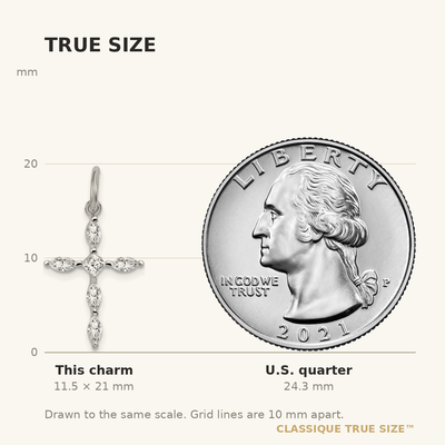Sterling Silver Rhodium-plated CZ Cross Charm, 21 x 14mm