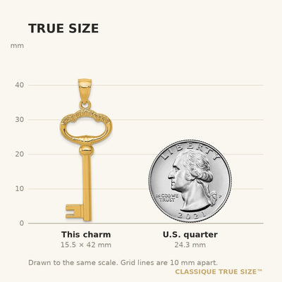 14K Polished 3-D KEY TO MY HEART Key Charm