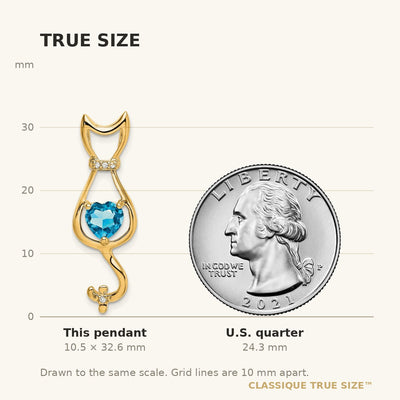 14K Blue Topaz and Diamond Cat Pendant