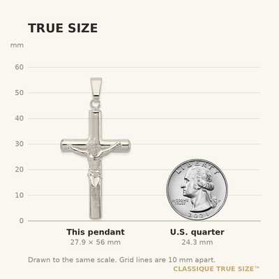 Sterling Silver Polished Hollow Crucifix Cross Pendant, 56.00 x 27.50mm