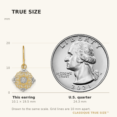 14K w/Rhodium D/C Center Mini Filigree Medallion Earrings