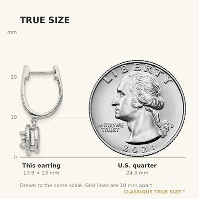 14K White Gold Dia. Round Dangle Hinged Hoop Earrings