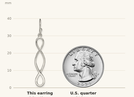 Classique True Size: Sterling Silver Polished Twist Design Dangle Earrings shown next to a US quarter (24.3 mm)