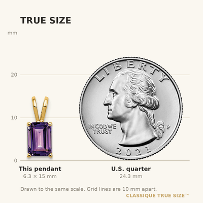 14K Emerald Cut Amethyst pendant, 15 x 6mm