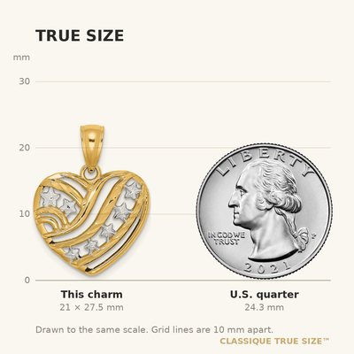 14K w/Rhodium Stars and Stripes Heart Charm
