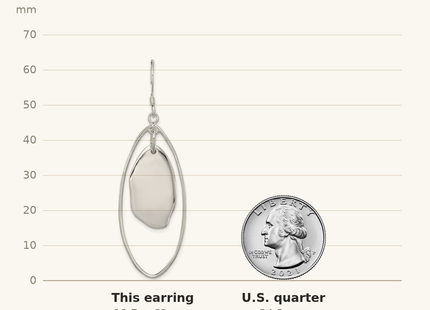 Classique True Size: Sterling Silver Polished Fancy Oval Dangle Earrings shown next to a US quarter (24.3 mm)