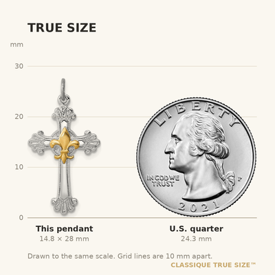 Sterling Silver Platinum-plated & Gold-plated Cross & Fleur de lis Pendant