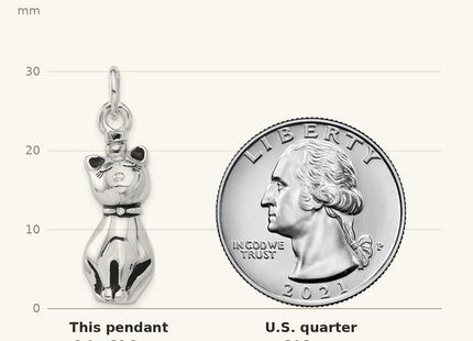 True size: Sterling Silver Rhodium-plated Enamel Cat Ash Holder Pendant shown next to a US quarter (24.3 mm)