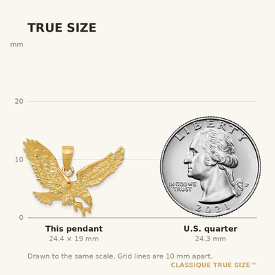 14K Solid Polished Eagle Pendant, 19 x 29mm