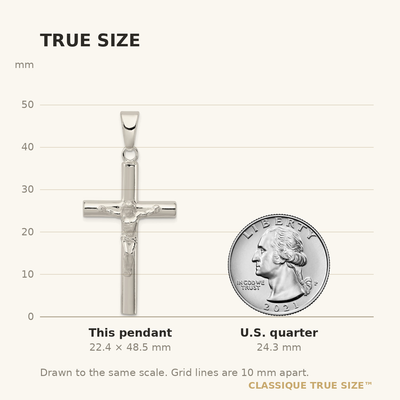 Sterling Silver Polished Hollow Crucifix Cross Pendant, 48.55 x 21.50mm