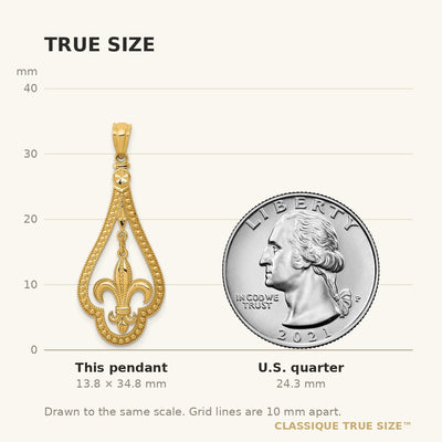14K Diamond-cut Polished Fleur de Lis Dangle Pendant