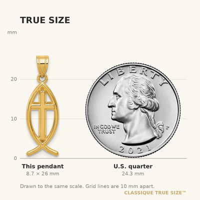 14K Ichthus Fish Pendant, 26 x 9mm