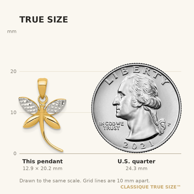 14K w/Rhodium D/C and Polished Dragonfly Pendant
