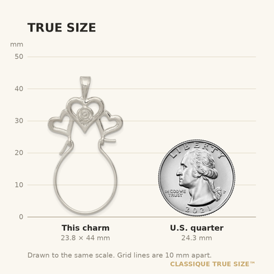 Sterling Silver Heart Charm Holder, 44 x 23mm