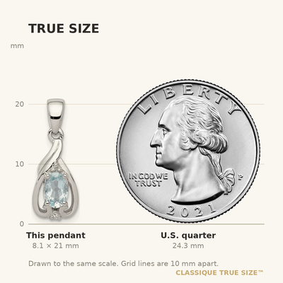 Sterling Silver Rhodium Plated Dia. & Aquamarine Oval Pendant, 21 x 8mm