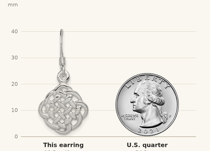 Classique True Size: Sterling Silver Rhodium-plated Celtic Dangle Earrings shown next to a US quarter (24.3 mm)