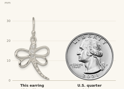 Classique True Size: Sterling Silver CZ Dragonfly Shepherd Hook Earrings shown next to a US quarter (24.3 mm)