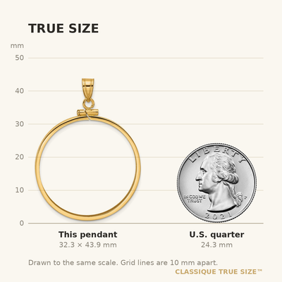 Wideband Distinguished Coin Jewelry 14K Polished x Screw Top Coin Bezel Pendant, 43.85 x 32.8mm